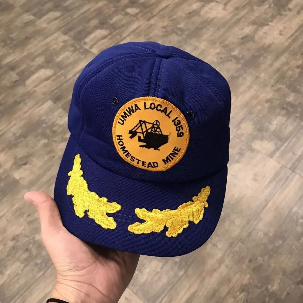 Vintage UMWA Local 1359 Homestead Mine Snapback Hat USA Patch‎ Cardinal Cap